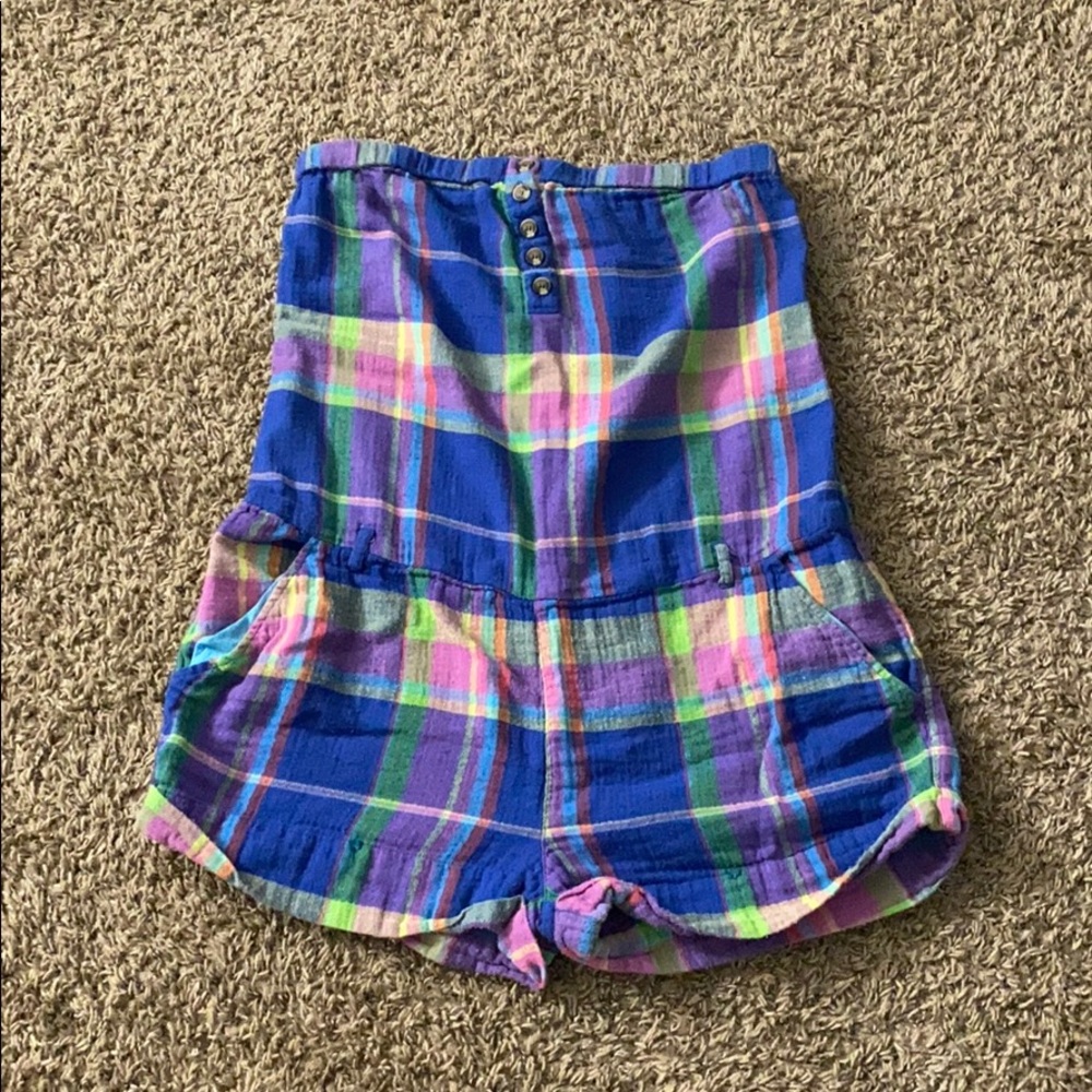 Plaid strapless romper